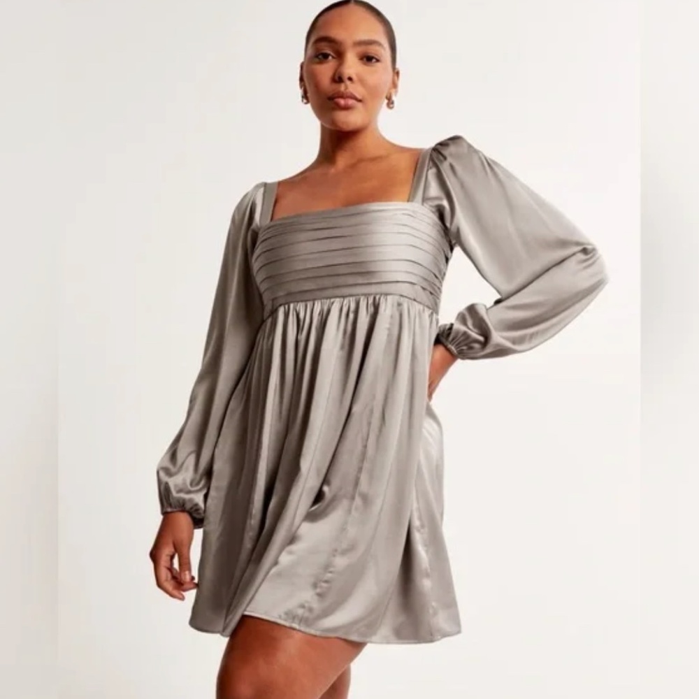 Abercrombie Emerson Satin Long Sleeve Mini Dress in Taupe Medium EUC - worn once